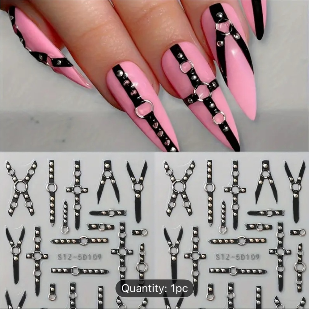 Nail Art Stud Strip Set – Pink & Black Accent